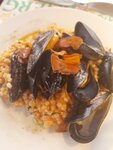 Hier gibt's fregula mit Muscheln und Bottarga.